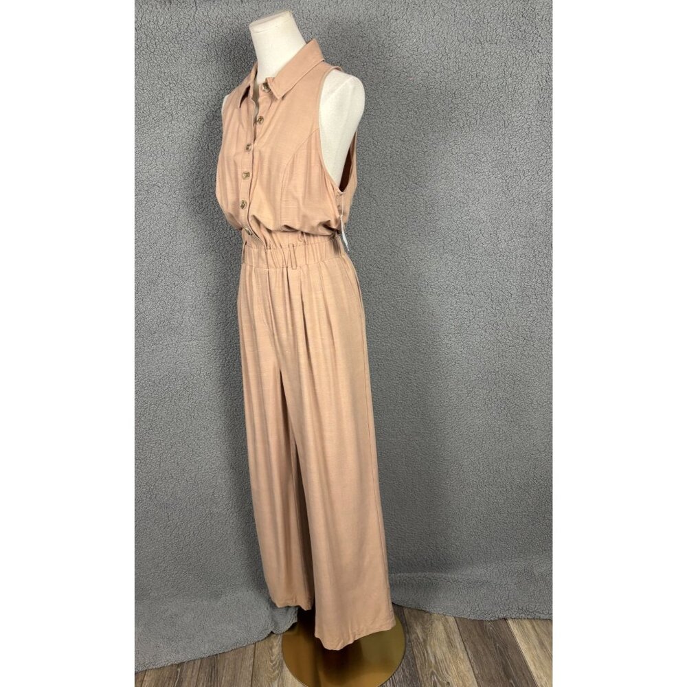 Bar III Women's Latte Café Sleeveless Button-Front Jumpsuit Size Medium NWD - Picture 4 of 8
